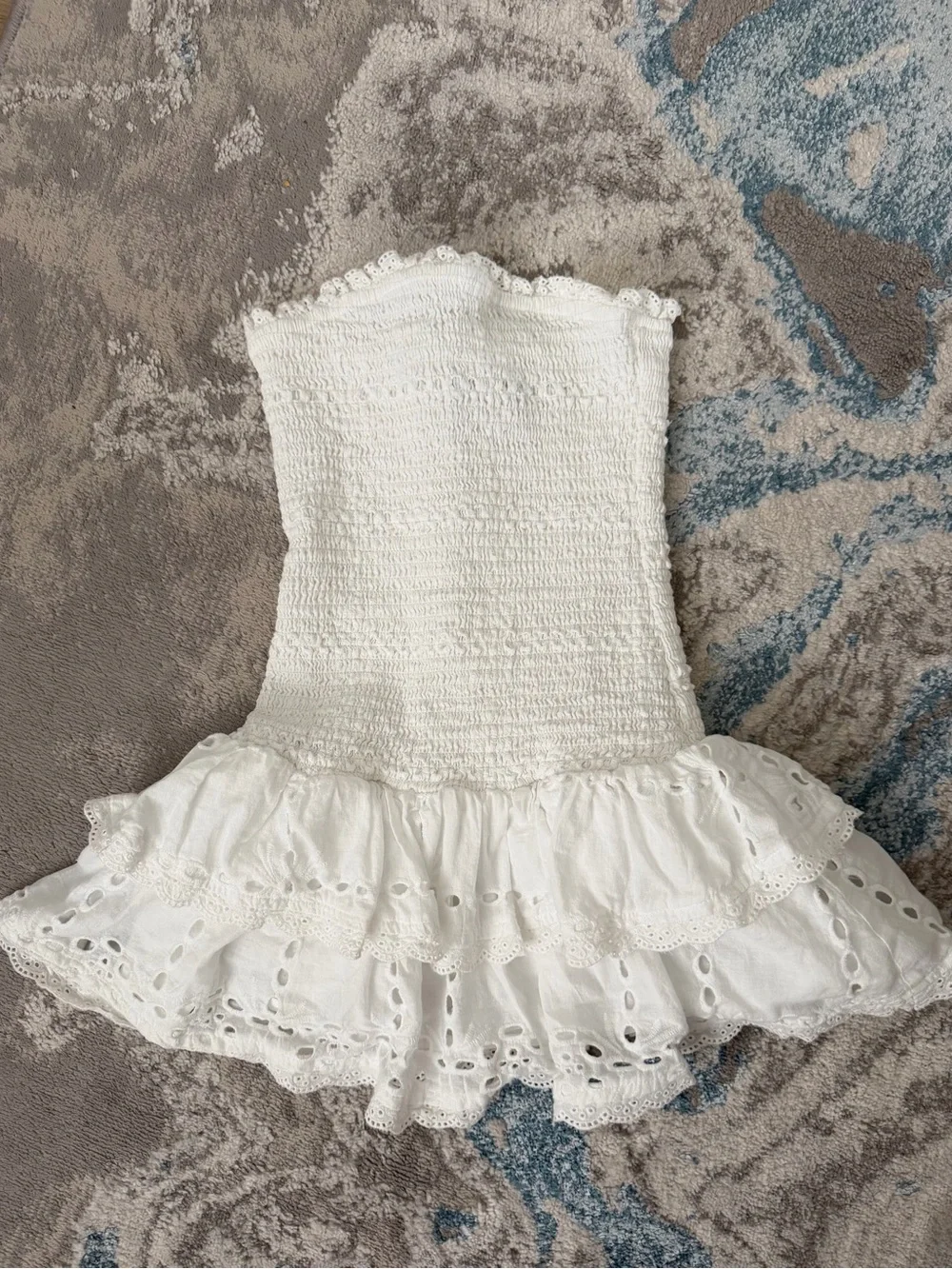 Katie J White Eyelet Ruffle Strapless Kids Dress